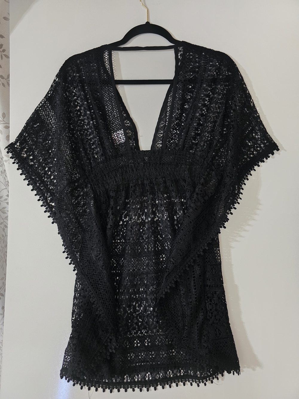 Xhilaration Black Crochet V-Neck Beach Coverup